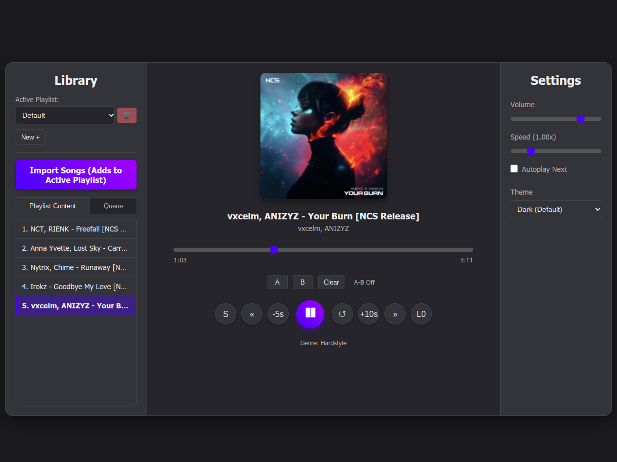Music player project screenshot